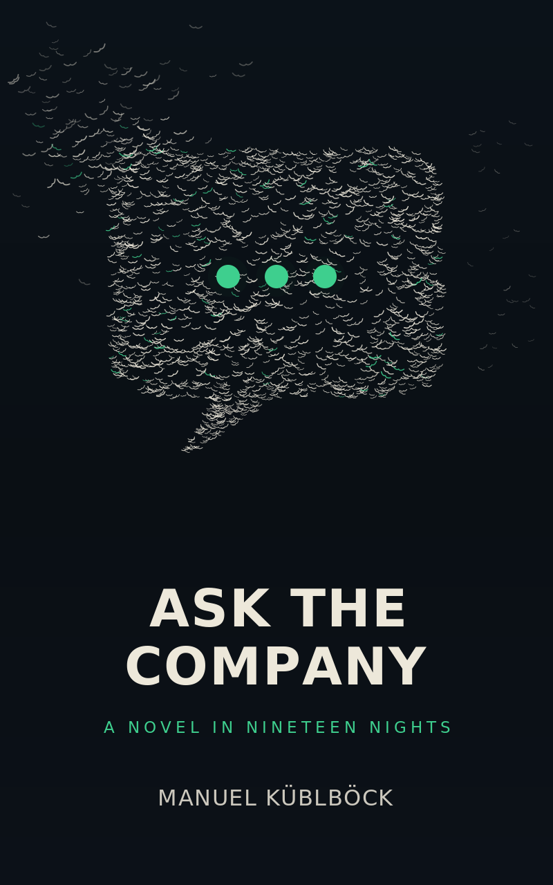 Ask the Company — a murmuration of birds forming a speech bubble with three green typing dots